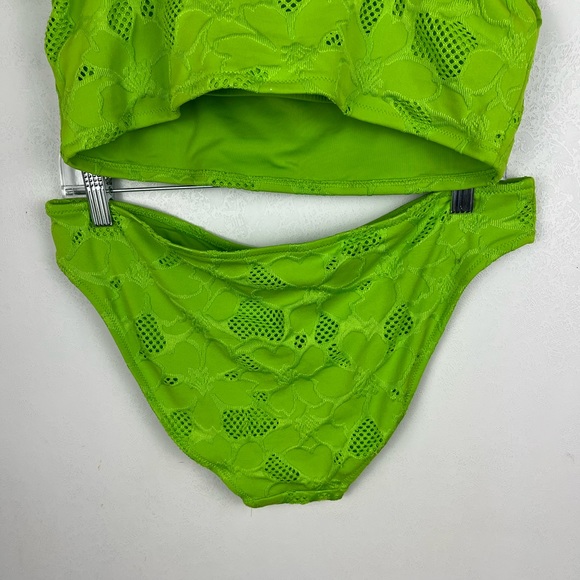 Aerie Green Lace Bikini Swimsuit Scoop Tank Top Bikini Bottom L/XL - Picture 6 of 9